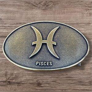 Vintage 70s 80s Pisces Zodiac Horoscope Taiwan Brass-tone Belt Buckle VGUC